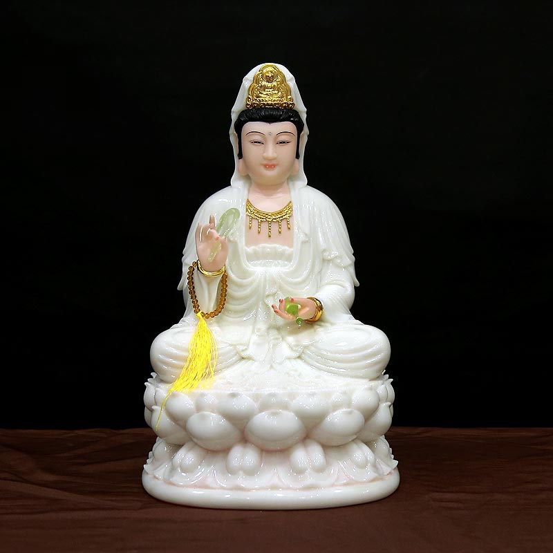 Quan Âm Ngồi Bột Đá Hồng, Cao 35cm, 40cm, 48cm
